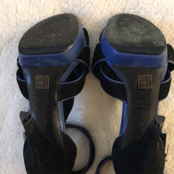 Aldo | Blue And Black Leather and Suede Like Strappy Open Toe Heels Size 38 - Picture 10 of 11